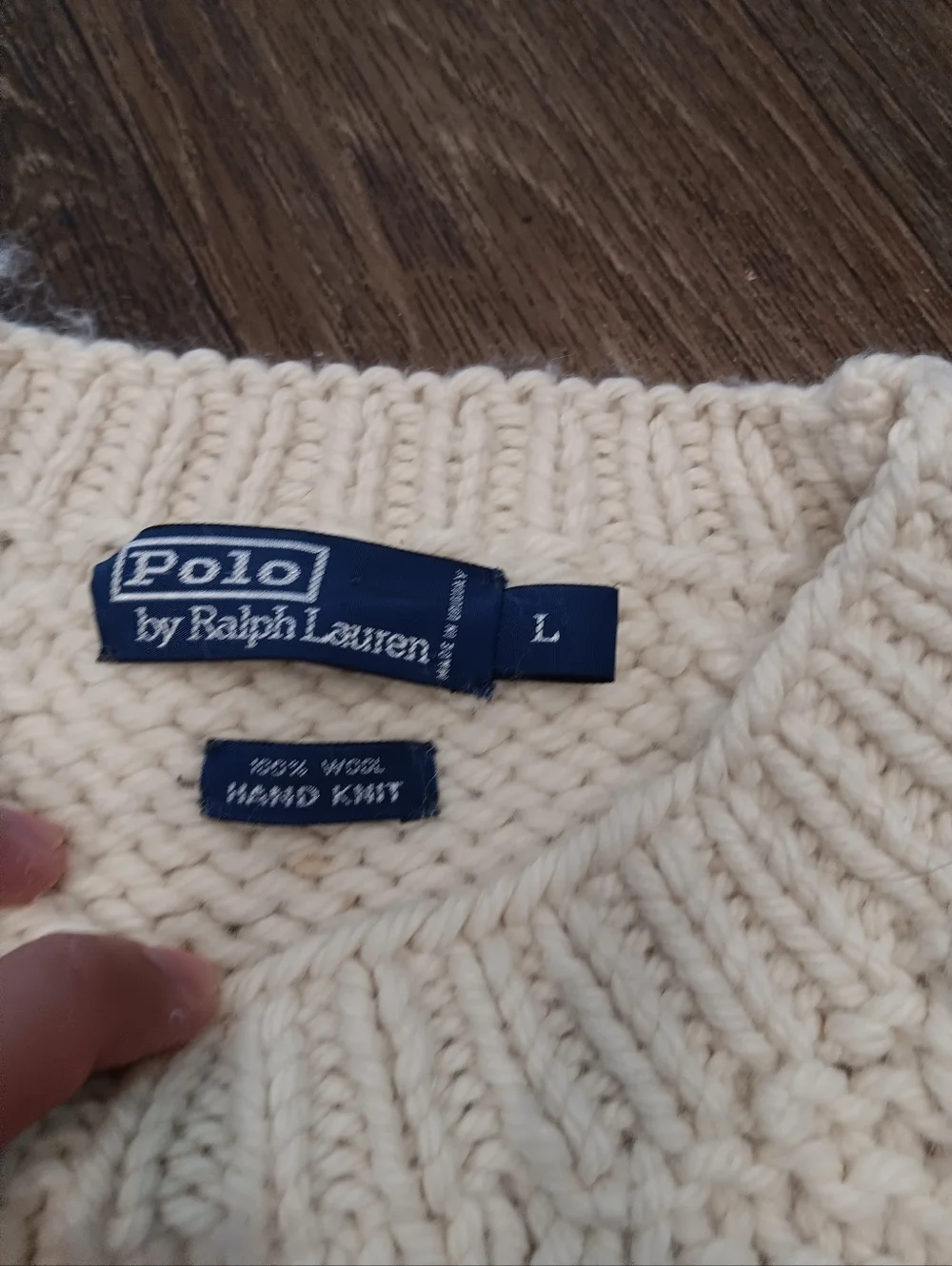 Polo by Ralph Lauren Cream Cable-Knit Crewneck Sweater 100%wool Vintage 90s